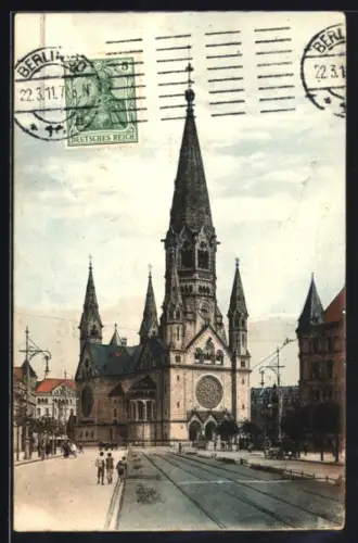 AK Berlin-Charlottenburg, Kaiser-Wilhelm-Gedächtniskirche mit Strasse
