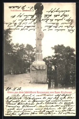 AK Berlin-Grunewald, Schildhorn, Schildhorn-Denkmal, am Schildhorn Restaurant von Hans Ritzhaupt