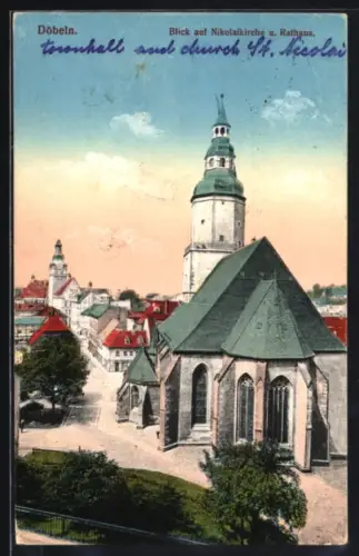 AK Döbeln, Nikolaikirche, Rathaus