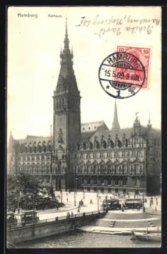 AK Hamburg, Rathaus aus der Vogelschau
