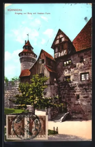 AK Nürnberg, Eingang zur Burg mit Vestner-Turm