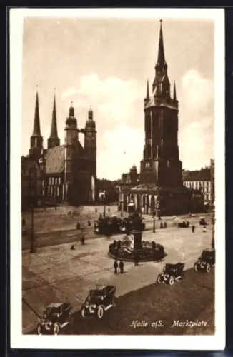 AK Halle a. S., Marktplatz aus der Vogelschau