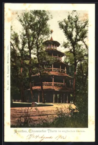 AK München-Schwabing, Chinesischer Turm im englischen Garten