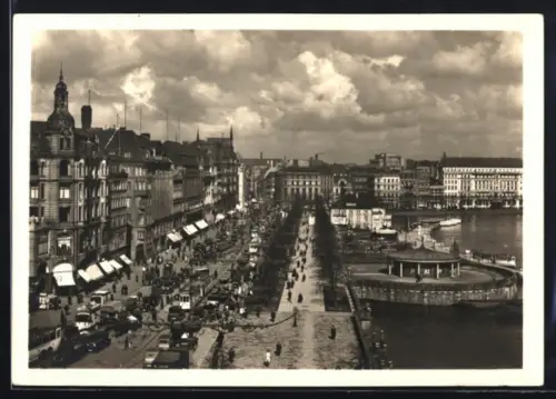 AK Hamburg-Neustadt, Jungfernstieg aus der Vogelschau, Strassenbahn