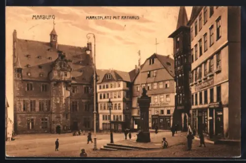 AK Marburg, Marktplatz mit Rathaus