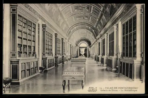 AK Palais de Fontainebleau, Galerie de Diane, La Bibliothèque