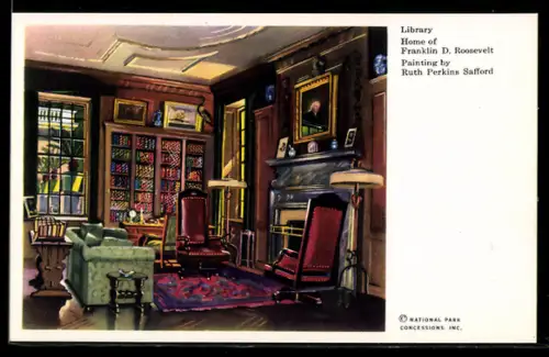 Künstler-AK Home of Franklin D. Roosevelt, Library