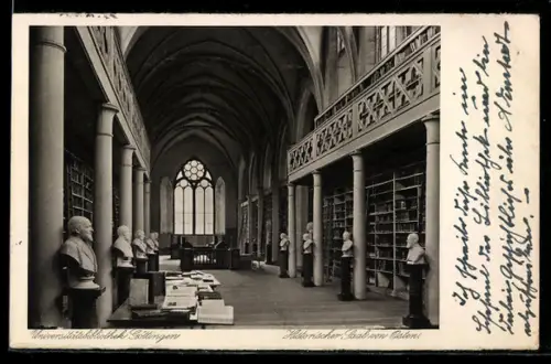 AK Göttingen, Universitätsbibliothek, Historischer Saal von Osten