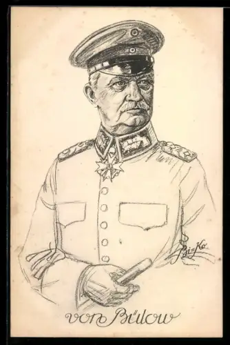Künstler-AK General Karl von Bülow in Uniform mit Pour le Merite