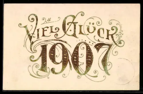 Präge-AK Neujahrsglückwunsch in goldenen Lettern mit Verzierungen