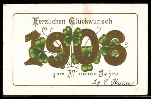 AK Jahreszahl 1906, Kleeblätter, Neujahr