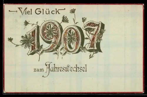 Präge-AK Neujahrsglückwunsch in goldenen Lettern mit Margeriten verziert