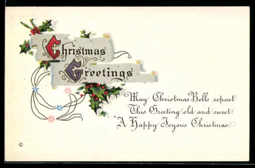 AK Weihnachtsgrüsse mit Stechpalmenzweigen