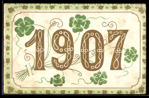 AK Neujahrsgruss mit Kleeblättern