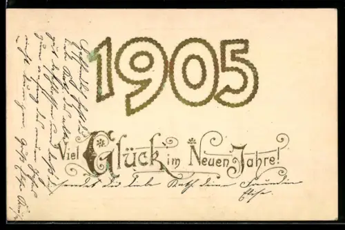 AK Neujahrsgruss mit goldenen Zahlen und Lettern