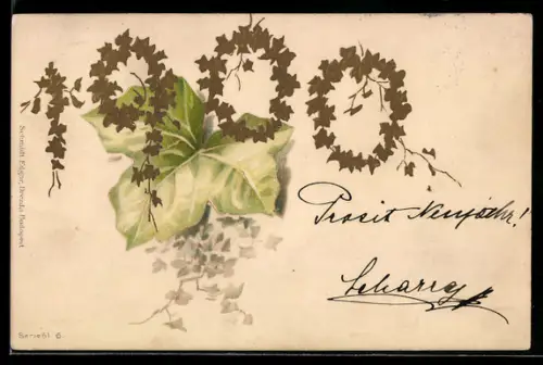 AK Jahreszahl 1900 aus Weinblättern