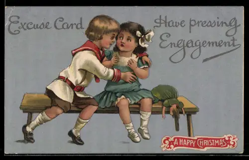 AK Weihnachtsgruss mit Kindern auf einer Bank