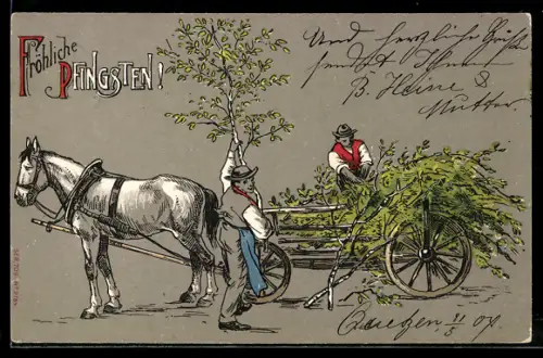 AK Bauern laden den Karren mit Weide-Ästen voll