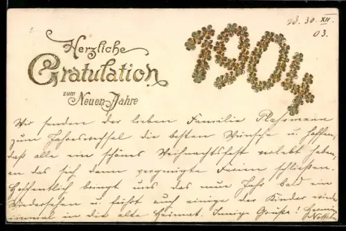 AK Neujahrsgruss mit Jahreszahl aus Kleeblättern