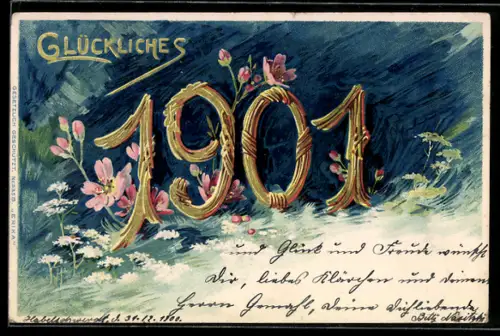 AK Neujahrsglückwunsche mit blumenverzierter Jahreszahl