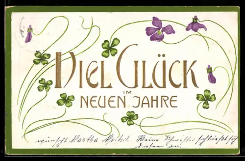AK Neujahrsglückwunsch mit Kleeblättern