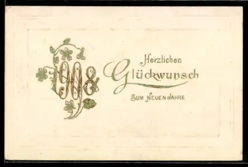 AK Neujahrsglückwunsch mit goldener Jahreszahl und Blumenverzierung