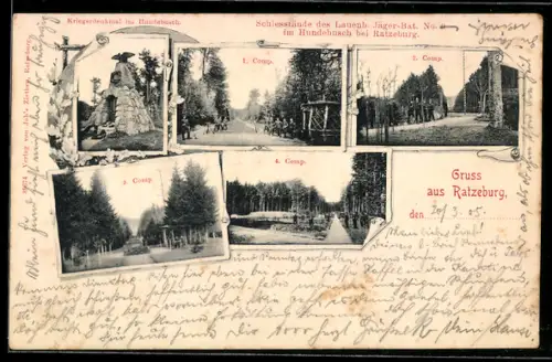 AK Ratzeburg, Kriegerdenkmal im Hundebusch, Schiessstände des Lauenb. Jäger-Bat. No. 9 im Hundebusch