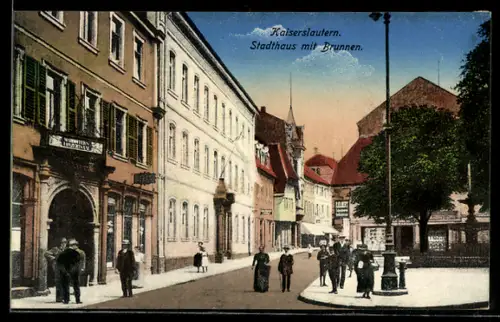 AK Kaiserslautern, Steinstrasse mit Stadthaus und Brunnen