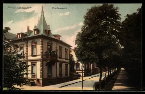 AK Kaiserslautern, Parkstrasse mit Turmgebäude u. Allee-Promenade