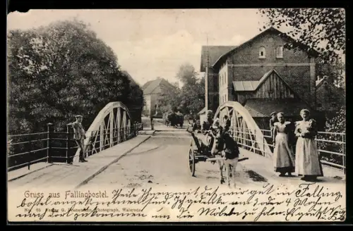 AK Fallingbostel, Eselkarren an einer Brücke