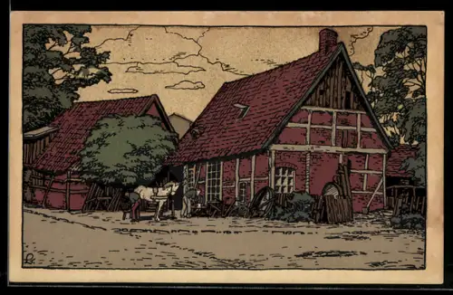 Steindruck-AK Fallingbostel, Alte Schmiede in Fallingbostel