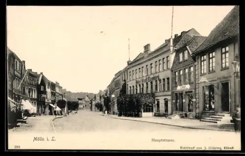 AK Mölln i. L., Hauptstrasse mit Hotel Stadt Hamburg