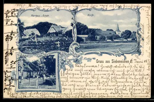 AK Siebeneichen, Gastwirtschaft von J. Ohle, Kirche, Pfarrhaus und Schule