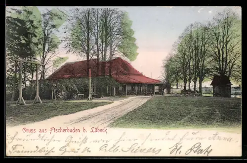 AK Lübeck, Fischerbuden mit Feldweg