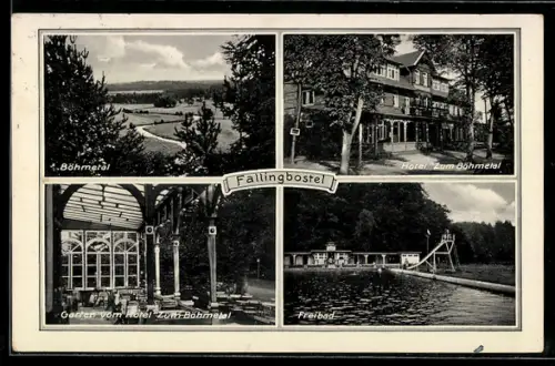 AK Fallingbostel, Hotel Zum Böhmetal, Garten, Freibad