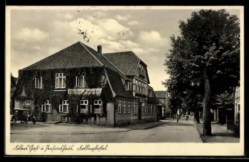AK Fallingbostel i. Hann., Filters Gast- und Pensionshaus mit Strassenpartie
