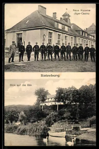 AK Ratzeburg, Neue Kaserne, Jäger-Casino, Blick auf die Bäk