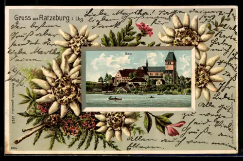 Passepartout-Lithographie Ratzeburg i. Lbg., Partie am Dom, Edelweiss