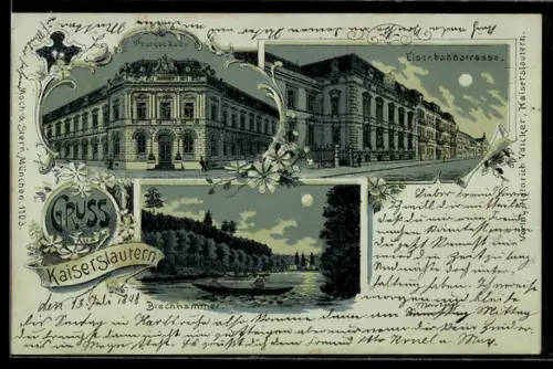 Mondschein-Lithographie Kaiserslautern, Postgebäude, Blechhammer, Eisenbahnstrasse