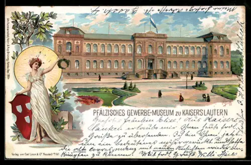 Lithographie Kaiserslautern, Blick auf Pfälzisches Gewerbemuseum