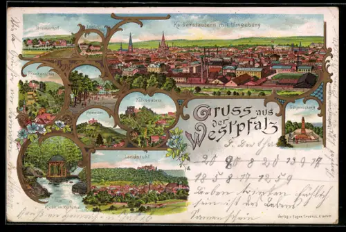 Lithographie Kaiserslautern, Galgenschanze, Bremerhof, Frankenstein