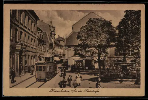 AK Kaiserslautern, Steinstrasse mit Strassenbahn