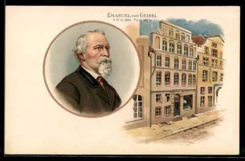 Lithographie Emanuel von Geibel, deutscher Lyriker