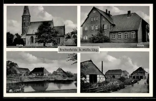 AK Breitenfelde b. Mölln, Kirche, Schule, Strassenpartie