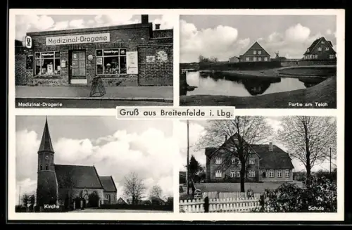 AK Breitenfelde i. Lbg., Medizinal-Drogerie, Kirche, Schule