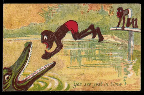 AK Versehentlicher Sprung ins Löwenmaul, Kolonialhumor