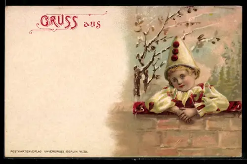 AK Kleiner Harlekin an einer Mauer