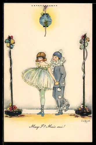 AK May I? Mais oui!, Harlekinpaar, Lampions