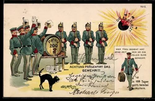 AK Anstossen am Bierfass, Parole 200, Die 200 platzt, Gewehrpräsentation, Heimkehr