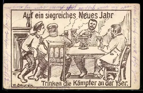 AK Yser, Soldaten beim Silvesterpunsch